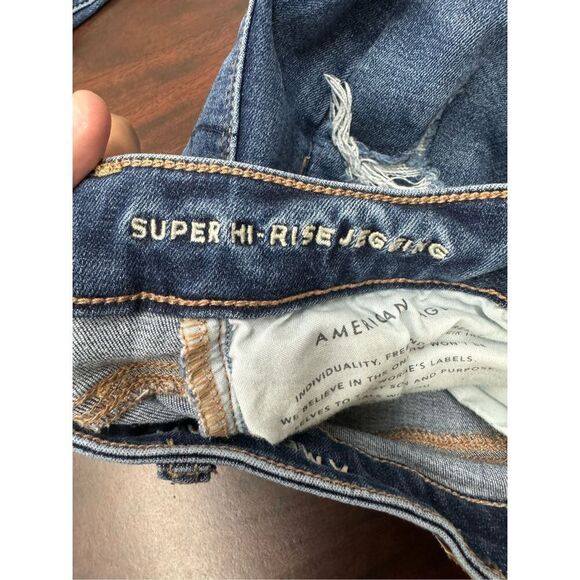 American Eagle Super Hi-Rise Distressed Jeggings Denim Jeans Size 00 - Picture 7 of 8